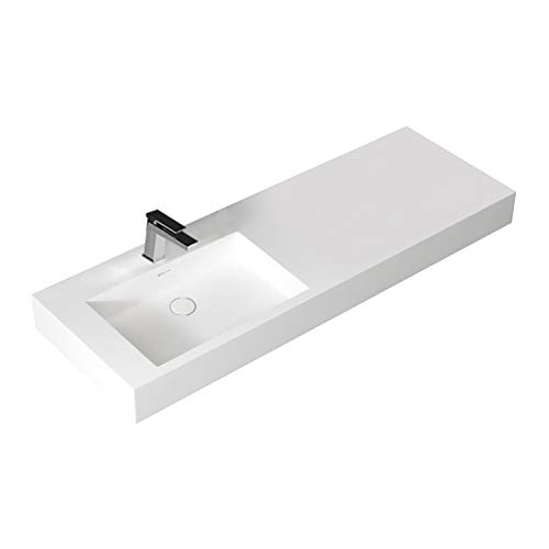 Design Waschbecken Mineralguss Waschtisch zur Wandmontage Gussmarmor Eckig Waschplatz Wandhängend LP4514 140cm weiß glänzend links von STONEART