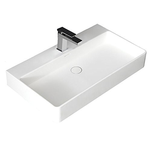 Design Waschbecken Mineralguss Waschtisch zur Wandmontage Gussmarmor Eckig Waschplatz Wandhängend LP6208 80cm weiß matt von STONEART