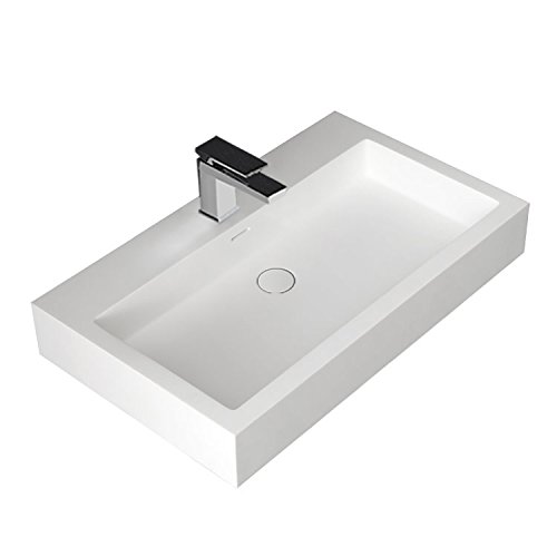 Design Waschbecken Mineralguss Waschtisch zur Wandmontage Gussmarmor Eckig Waschplatz Wandhängend LP4508 80cm weiß matt von STONEART