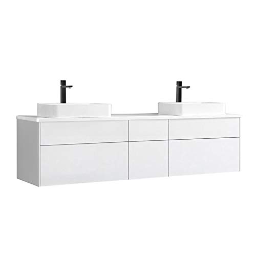 StoneArt Badmöbel Set Mineralguss Waschbecken Waschschale Aufsatzwaschbecken und Unterschrank Waschtisch Einzel- oder Doppelwaschbecken Venice VE-2000pro-5 weiß 200cm von STONEART