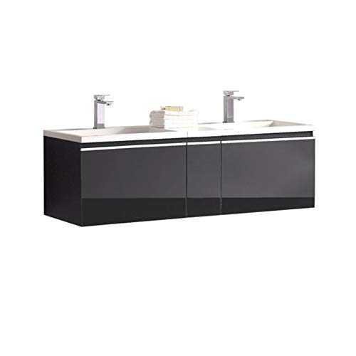 StoneArt Badmöbel Set mit Mineralguss Waschbecken und Unterschrank Waschtisch als Einzel- oder Doppelwaschbecken mit Unterschrank ohne Armaturen Milano ME-1400 dunkelgrau 140cm von STONEART