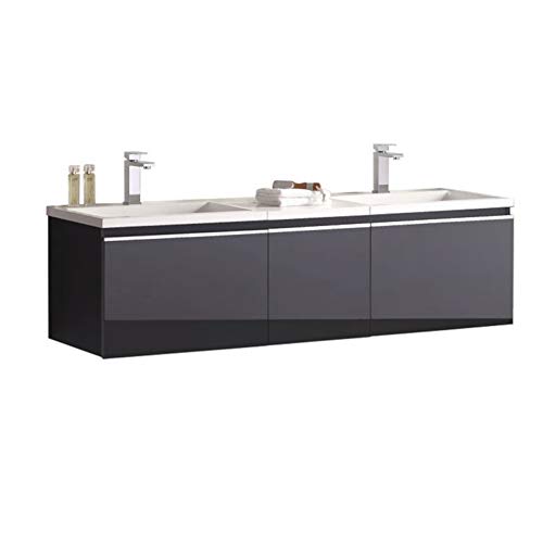 StoneArt Badmöbel Set mit Mineralguss Waschbecken und Unterschrank Waschtisch als Einzel- oder Doppelwaschbecken mit Unterschrank ohne Armaturen Milano ME-1600 dunkelgrau 160cm von STONEART