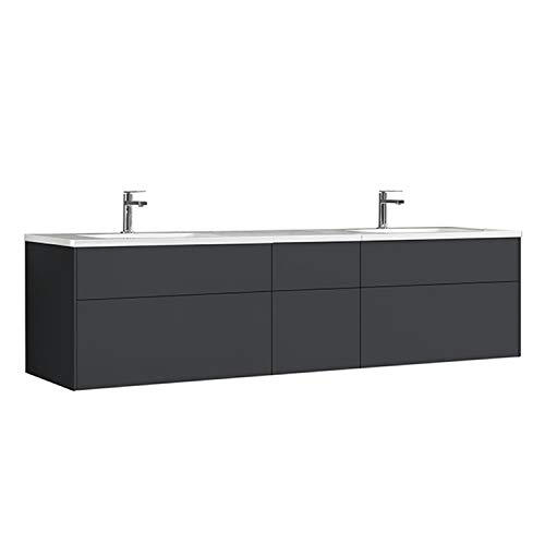 StoneArt Badmöbel Set mit Mineralguss Waschbecken und Unterschrank Waschtisch als Einzel- oder Doppelwaschbecken mit Unterschrank ohne Armaturen Venice VE-2000-I dunkelgrau 200cm von STONEART