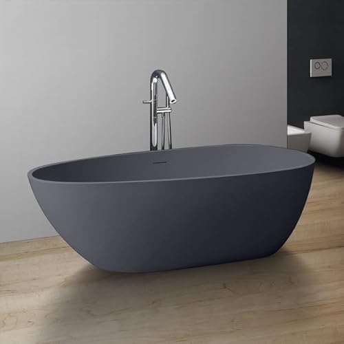 StoneArt Freistehende Badewanne aus Mineralguss Design Gussmarmor Standbadewanne moderne Wanne freistehend inkl. Ablaufgarnitur BS-505 171x85 beton-grau matt von STONEART