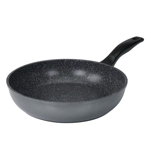 Stoneline Schmorpfanne 28 cm hoher Rand, Aluguss, Schmorpfanne beschichtet mit echten Steinpartikeln, geeignet für Backofen und Induktion, ohne Fett und Öl braten, grau von STONELINE