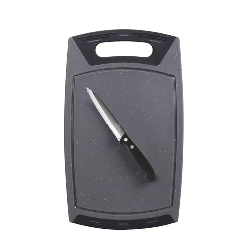 STONELINE 2-teiliges Set aus Schneidebrett und Allzweckmesser mit Wellenschliff, 13 cm Klinge aus Edelstahl, Universalmesser Küchenmesser Set Edelstahl Messer Set von STONELINE