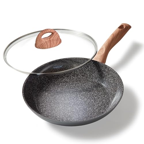 STONELINE Ceramic Große Keramik Bratpfanne mit Deckel 28 cm Keramikpfanne Induktion Antihaft Pfanne Keramikbeschichtung mit echten Steinpartikeln, Pfanne PFAS-frei, Für alle Herdarten von STONELINE