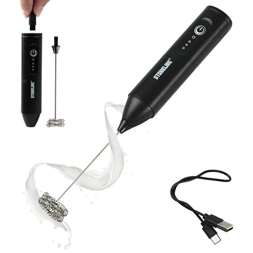 STONELINE Elektrischer Milchaufschäumer USB C Aufladbar mit 3 Stufen, Mixstab mit Edelstahl Schneebesen Doppelfeder Schaumbereiter Getränkemixer Handmixer für Kaffee Cappuccino Cocktails, Schwarz von STONELINE