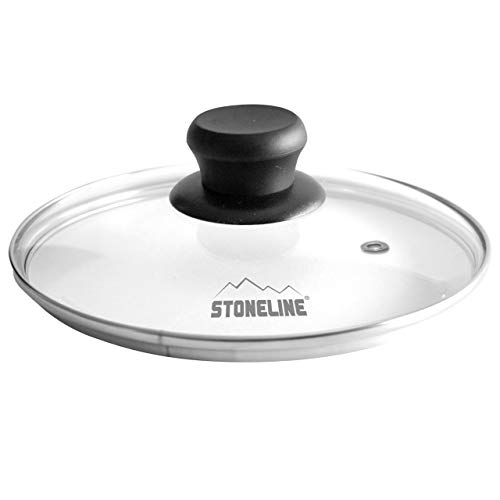 STONELINE Glasdeckel 20 cm, Topfdeckel aus Glas, Spülmaschinengeeignet Hitzebeständig, Universaldeckel für Töpfe Pfannen, Deckel Pfanne Topf mit Edelstahlrand Dampfventil Kunststoffknauf, Schwarz von STONELINE