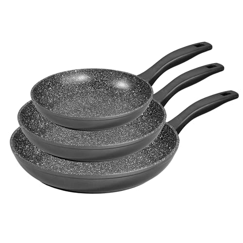 STONELINE Made in Germany Pfannenset 3 teilig, 20/24/28 cm, Antihaft beschichtete Pfanne mit echten Steinpartikeln, Pfanne Induktion Backofengeeignet, alle Herdarten, Öl und Fett freies Braten von STONELINE