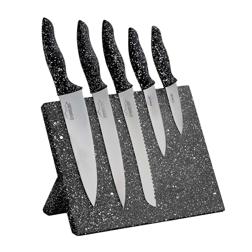 STONELINE Messerblock Magnetisch mit Messern, 5 Edelstahl Messer Set mit Magnet Block Messerhalter Messerbrett Messer Aufbewahrung mit klappbarem Ständer, Universal Messerblock mit Küchenmesser Set STONELINE Messerblock Magnetisch mit Messern, 5 Edelstahl Messer Set mit Magnet Block Messerhalter Messerbrett Messer Aufbewahrung mit klappbarem Ständer, Universal Messerblock mit Küchenmesser Set von STONELINE