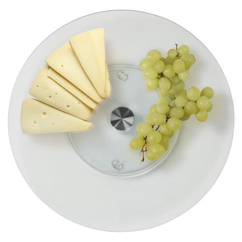 STONELINE Servierplatte Drehbar 32 cm aus Glas Bruchsicher Transparent Rund, Buffett Drehteller Lazy Susan Untersetzer Tortenplatte Servieren Dekorieren Anrichten von Kuchen Torten Desserts Fingerfood von STONELINE