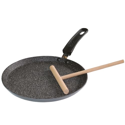 STONELINE Crepe Pfanne Induktion 25 cm, mit Besteck, beschichtet mit echten Steinpartikeln, grau, Pfannkuchen Pfanne, Pancake Pfanne, Palatschinken Pfanne und Crepepfanne von STONELINE