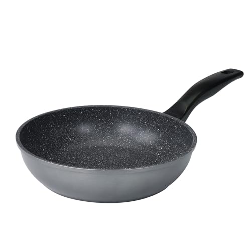 Stoneline Schmorpfanne 24 cm hoher Rand, Aluguss, Schmorpfanne beschichtet mit echten Steinpartikeln, geeignet für Backofen und Induktion, ohne Fett und Öl braten, grau von STONELINE