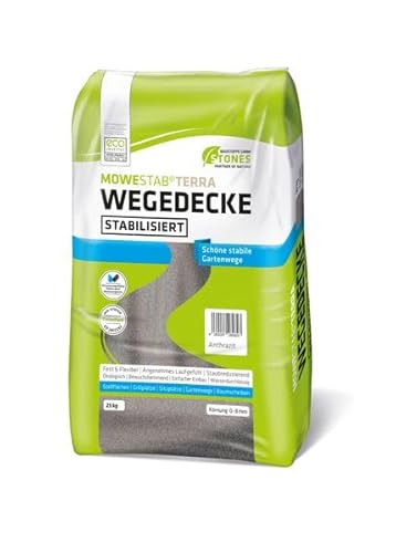 MOWESTAB TERRA Wegedecke Anthrazit 0-8 mm 25 kg enthält das pflanzlich-mineralische Bindemittel von STONES ECO