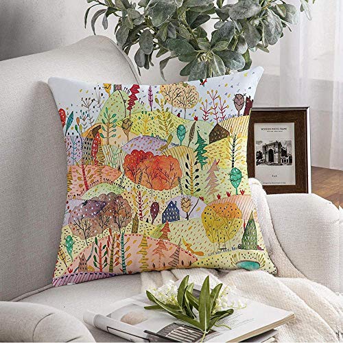 STOOKER Pillow Case Pattern Watercolor Autumn Forest Paint Story Fantasy Trees Nature Color Miscellaneous Walk Tale Decorative Pillow Cover Throw Pillows Cover for Sofa Bench Couch 16x16 Inch von STOOKER