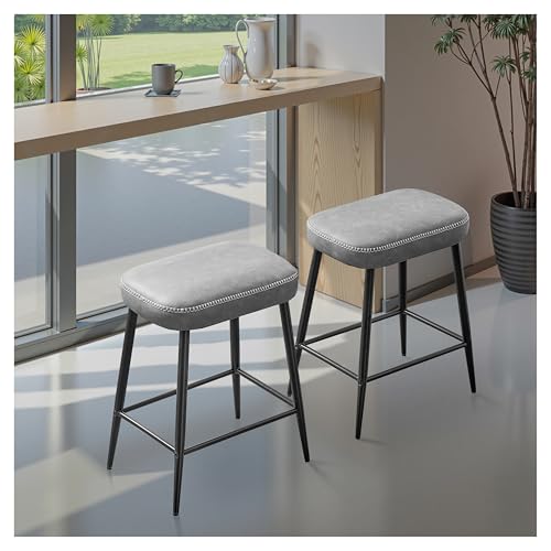 STOOLINK 2er Set Barhocker, Moderner Barstuhl mit Mikrofaser-Leder, Tresenstuhl mit Fußstütze, Tresenhocker 62.5 cm hoch, Küchenhocker 150kg belastbar Ohne Lehne für Küche, Bistro-Grau von STOOLINK