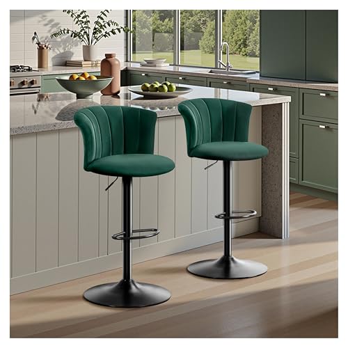 STOOLINK 2er Set Barhocker Höhenverstellbar Barstuhl Seidensamtstoff, Küchenhocker 360° Drehbar, Barhocker mit Lehne, Tresenhocker 150kg Belastbar für Küche, Esszimmer-Grün von STOOLINK