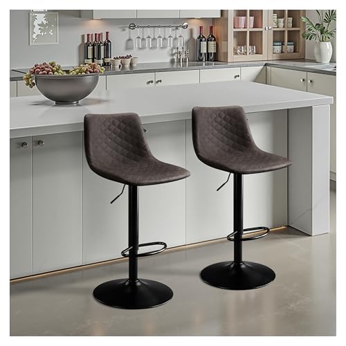 STOOLINK 2er Set Barhocker Höhenverstellbar Barstuhl mit Mikrofaser-Leder, Küchenhocker 360° Drehbar, Barhocker mit Lehne, Tresenhocker 150kg Belastbar für Küche, Esszimmer, Lobby-Dunkelbraun von STOOLINK