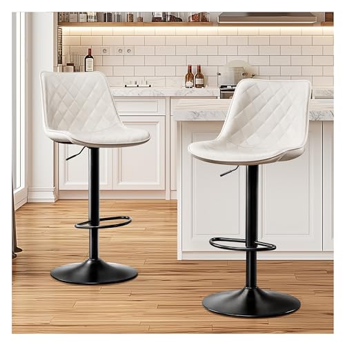 STOOLINK 2er Set Barhocker mit Mikrofaser-Leder, Barhocker Höhenverstellbar Drehbar, Barstuhl mit Lehne Bistrohocker mit Fußstütze, Tresenhocker Designer 150kg Belastbar-Weiß von STOOLINK