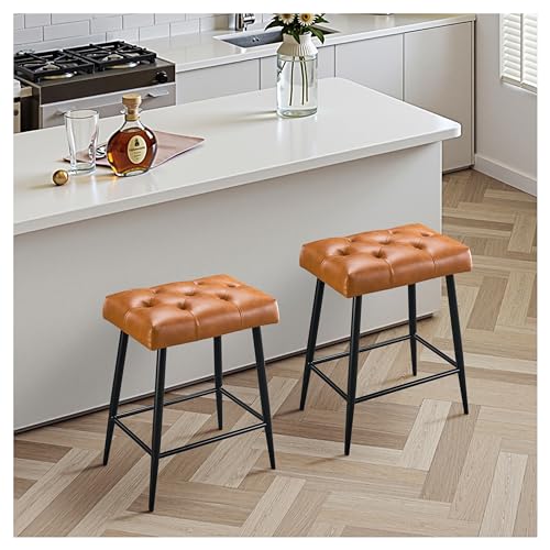 STOOLINK 2er Set Barstuhl, Barhocker mit Mikrofaser-Leder, Retro Tresenhocker mit Fußstütze, Barhocker 62.5 cm hoch, Küchenhocker Ohne Lehne für Bistro, Küche, Esszimmer-Braun von STOOLINK