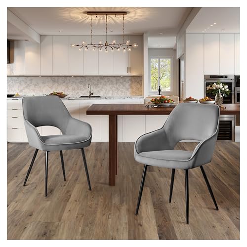 STOOLINK 2er Set Esszimmerstühle Modern, Stühle Esszimmer aus Samtstoff, Küchenstühle mit Armlehnen, Gepolsterter Polsterstühle mit Ausgeschnittener Rückenlehne für Esszimmer, Wohnzimmerstühle - Grau von STOOLINK