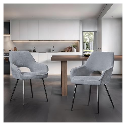 STOOLINK 2er Set Stühle Esszimmer Modern, Gepolsterter Esszimmerstühle aus Chenille, Küchenstühle mit Ausgeschnittener Rückenlehne, Polsterstühle mit Armlehnen für Esszimmer, Wohnzimmerstühle - Grau von STOOLINK