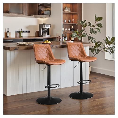 STOOLINK Barhocker 2er Set, Barstuhl mit Mikrofaser-Leder, Moderner Barhocker Höhenverstellbar, Tresenhocker mit Lehne, Küchenhocker Drehbar für Küche, Bistro-Whiskybraun von STOOLINK