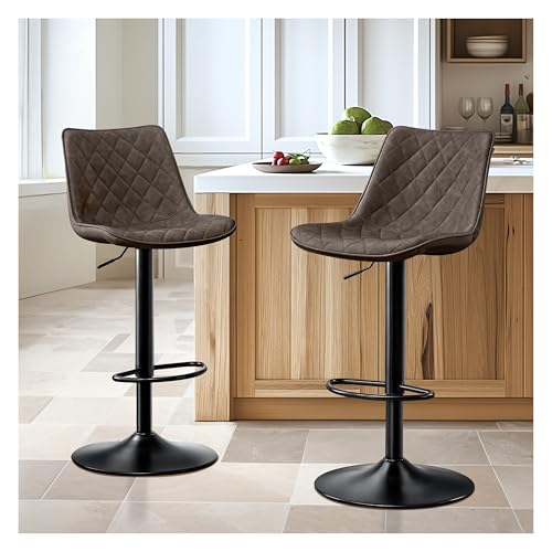 STOOLINK Barhocker 2er Set Barstuhl Höhenverstellbar mit Mikrofaser-Leder, Barhocker mit Lehne, Tresenhocker Drehbar, Bistrohocker Designer, Barstühle für Küche, Theke, Bar-Braun von STOOLINK