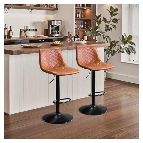 STOOLINK Barhocker 2er Set Höhenverstellbar Barstuhl mit Mikrofaser-Leder, Küchenhocker mit Lehne, Barhocker 360° Drehbar, Tresenhocker 150kg Belastbar für Küche, Esszimmer, Lobby-Braun von STOOLINK