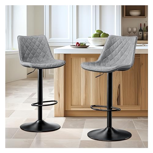 STOOLINK Barhocker 2er Set Höhenverstellbar mit Mikrofaser-Leder, Barstuhl mit Lehne, Tresenhocker Drehbar, Bistrohocker Designer, Barstühle für Küche, Theke, Bar-Grau von STOOLINK