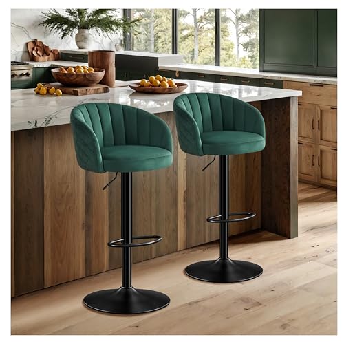 STOOLINK Barhocker Höhenverstellbar 2er Set Barstuhl Milch-samtstoff, Bar Stühle mit Lehne und Armlehne Barstuhl 360° Drehbar, Verstellbarer Tresenhocker, Barhocker Belastbar 150kg-Grün von STOOLINK
