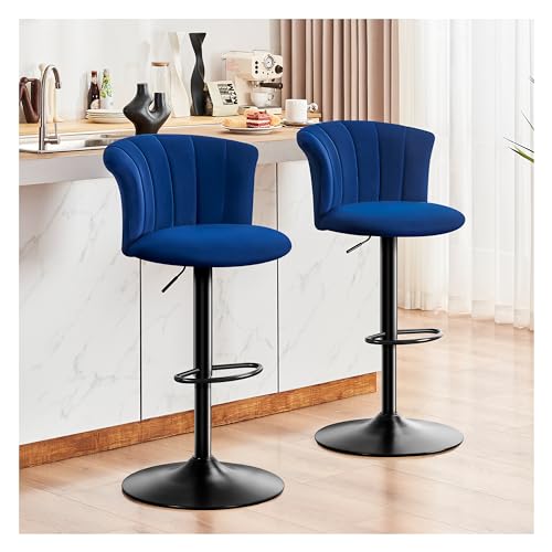 STOOLINK Barhocker Höhenverstellbar Barstuhl 2er Set Seidensamtstoff, Bar Stühle mit Lehne Barstuhl 360° Drehbar, Designer Tresenhocker, Belastbar 150kg Barhocker Verstellbarer 64-85cm-Blau von STOOLINK