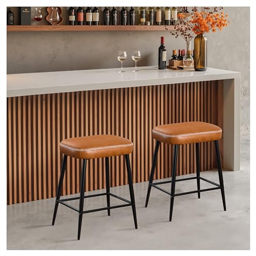 STOOLINK Barstuhl 2er Set, Moderner Barhocker mit Mikrofaser-Leder, Tresenhocker mit Fußstütze, Küchenhocker 62.5 cm hoch, Tresenstuhl Ohne Lehne 150kg belastbar für Küche, Bistro-Braun von STOOLINK