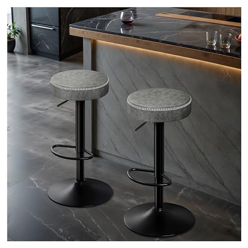 STOOLINK Barstuhl 2er Set Barhocker Höhenverstellbar, Barstuhl mit Mikrofaser-Leder, Barstuhl Ohne Lehne 360° Drehbar, Tresenhocker mit Fußstütze Barhocker 150kg-Grau von STOOLINK