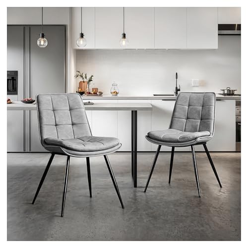STOOLINK Esszimmerstühle 2er Set, Stühle Esszimmer aus Mikrofaser-Leder, Gepolsterter Küchenstuhl mit Rückenlehne, Armloser Essstühle mit Ziersteppung, für Esszimmer, Wohnzimmerstühle - Grau von STOOLINK