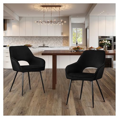 STOOLINK Esszimmerstühle 2er Set Modern, Stühle Esszimmer aus Samt, Gepolsterter Polsterstühle mit Ausgeschnittener Rückenlehne, Küchenstühle mit Armlehnen für Esszimmer, Wohnzimmerstühle - Schwarz von STOOLINK