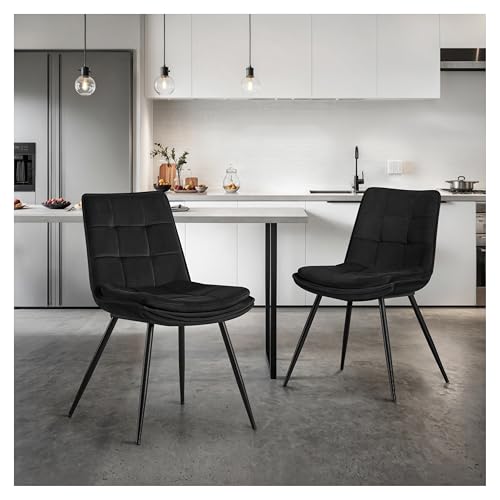 STOOLINK Stühle Esszimmer 2er Set, Esszimmerstühle aus Samtstoff, Gepolsterter Küchenstuhl mit Rückenlehne, Armloser Essstühle mit Ziersteppung, für Esszimmer, Wohnzimmerstühle - Schwarz von STOOLINK