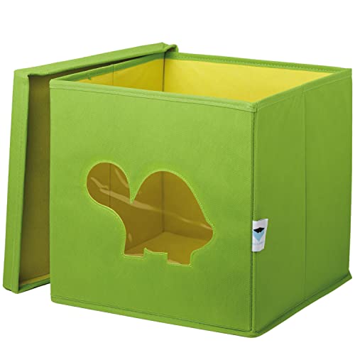 LOVE IT STORE IT Aufbewahrungsbox mit Deckel - Spielzeugbox aus Stoff - Verstärkt mit Karton - Quadratisch - Grün mit Schildkröte - 30x30x30 cm von LOVE !T STORE !T