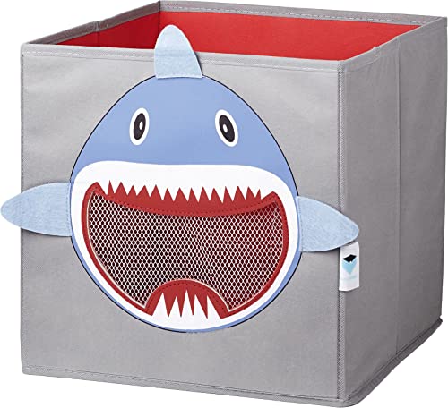 LOVE IT STORE IT Aufbewahrungsbox für Kinder - Kiste aus Stoff - Verstärkt mit Karton - Mit Sichtfenster - Grau mit Haifisch - 30x30x30 cm von LOVE !T STORE !T