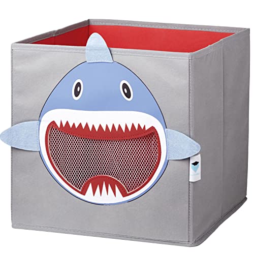 LOVE IT STORE IT Aufbewahrungsbox Kinder - Kallax Einsatz aus Stoff - Verstärkt mit Karton - Mit Sichtfenster - Grau mit Haifisch - 30x30x30 cm von LOVE !T STORE !T