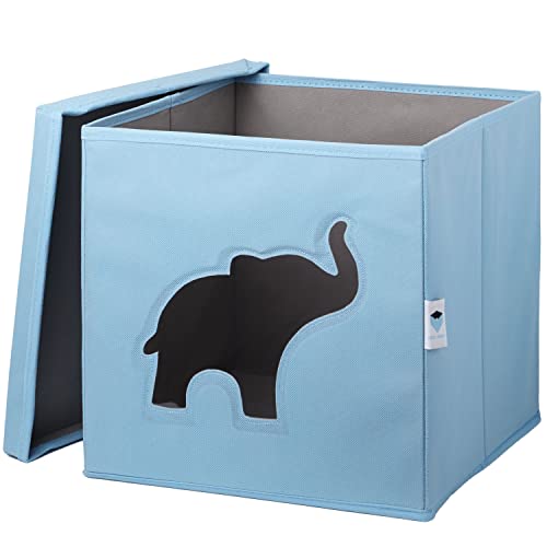 LOVE IT STORE IT Aufbewahrungsbox mit Deckel - Kiste für Regal aus Stoff - Verstärkt mit Karton - Quadratisch - Hellblau mit Elefant - 30x30x30 cm von LOVE !T STORE !T