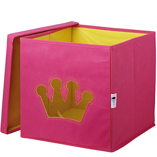 LOVE IT STORE IT Aufbewahrungsbox mit Deckel - Regalbox aus Stoff - Verstärkt mit Karton -Quadratisch und stabil - Pink mit Krone - 30x30x30 cm von LOVE !T STORE !T