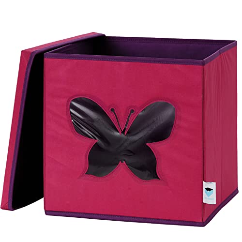LOVE IT STORE IT Aufbewahrungsbox mit Deckel - Stoffkiste für Kinderzimmer - Verstärkt mit Karton - Mit Sichtfenster - Pink mit Schmetterling - 30x30x30 cm von LOVE !T STORE !T