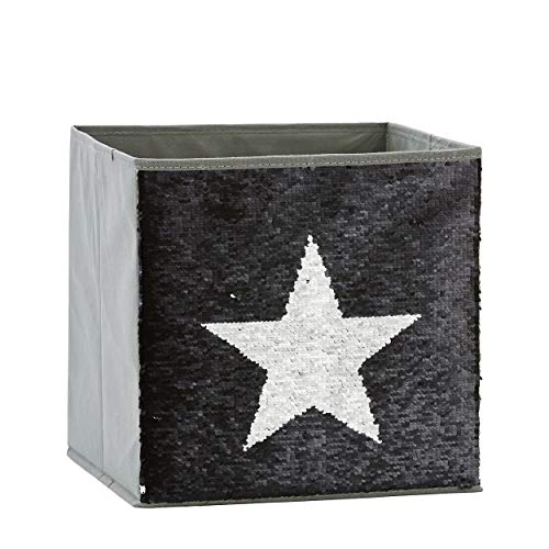 LOVE IT STORE IT Aufbewahrungsbox für Kinder - Spielzeugbox mit Wendepailetten - Verstärkt mit Karton - Grau mit Stern in schwarz oder silber - 32x32x32 cm von LOVE !T STORE !T