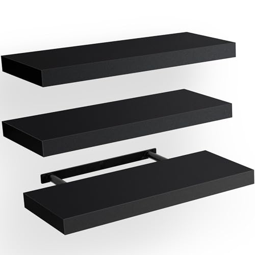 STOREMIC Wandregal schwarz, Regale für die Wand 3er-Set, Wandregal schwarz belastbar bis zu 22 lbs, modern DekoAusstellungsregale für mehr Platz L38 x B17 cm cm für Badezimmer, Büro, Wohnzimmer von STOREMIC