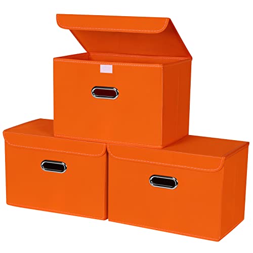 STOREONE Aufbewahrungswürfel aus Stoff, faltbar, mit Deckel und Metallgriffen, für Zuhause, Schlafzimmer, Schrank, 3 Stück (orange) von STOREONE