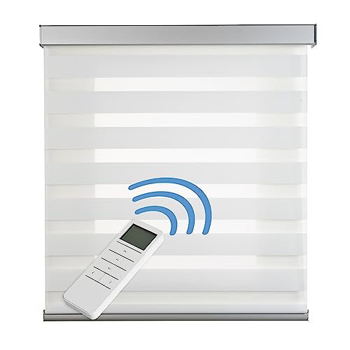 STORESDECO Doppelrollo Motorisiertes Premium 250H x 140B cm für Fenster & Türen - USB-Akku & Funksteuerung für bis zu 15 Rollos - Kindersichere Rollos für Fenster mit Bohren & Einfacher Montage von STORESDECO