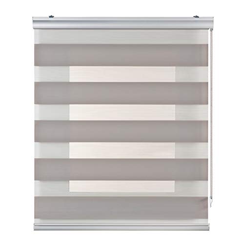 STORESDECO Doppelrollo Plus, Duo Rollo für Fenster und Türen, Zebra Rollo Premium-Finish mit Kassette, Lichtdurchlässig und verdunkelnd | Steingrau, 100 cm x 250 cm von STORESDECO