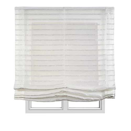 STORESDECO - Faltrollo Ohne Stangen, Lichtdurchlässiges Rollo Für Fenster, Stoffrollo Transparent | Dream Weiß Streifen, 150 cm x 175 cm von STORESDECO